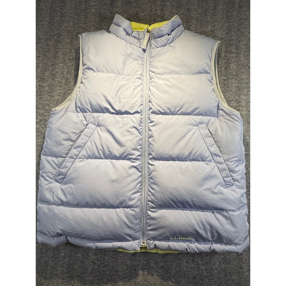 LL Bean Kids Reversible Goose Down Puffer Vest Purple Green XL 18